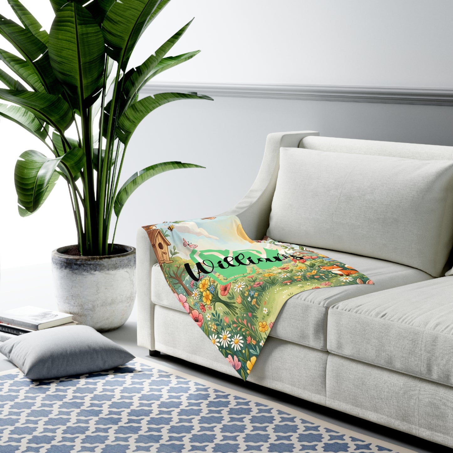 Personalized Woodland Floral Swaddle Blanket — Custom Name "Williams"