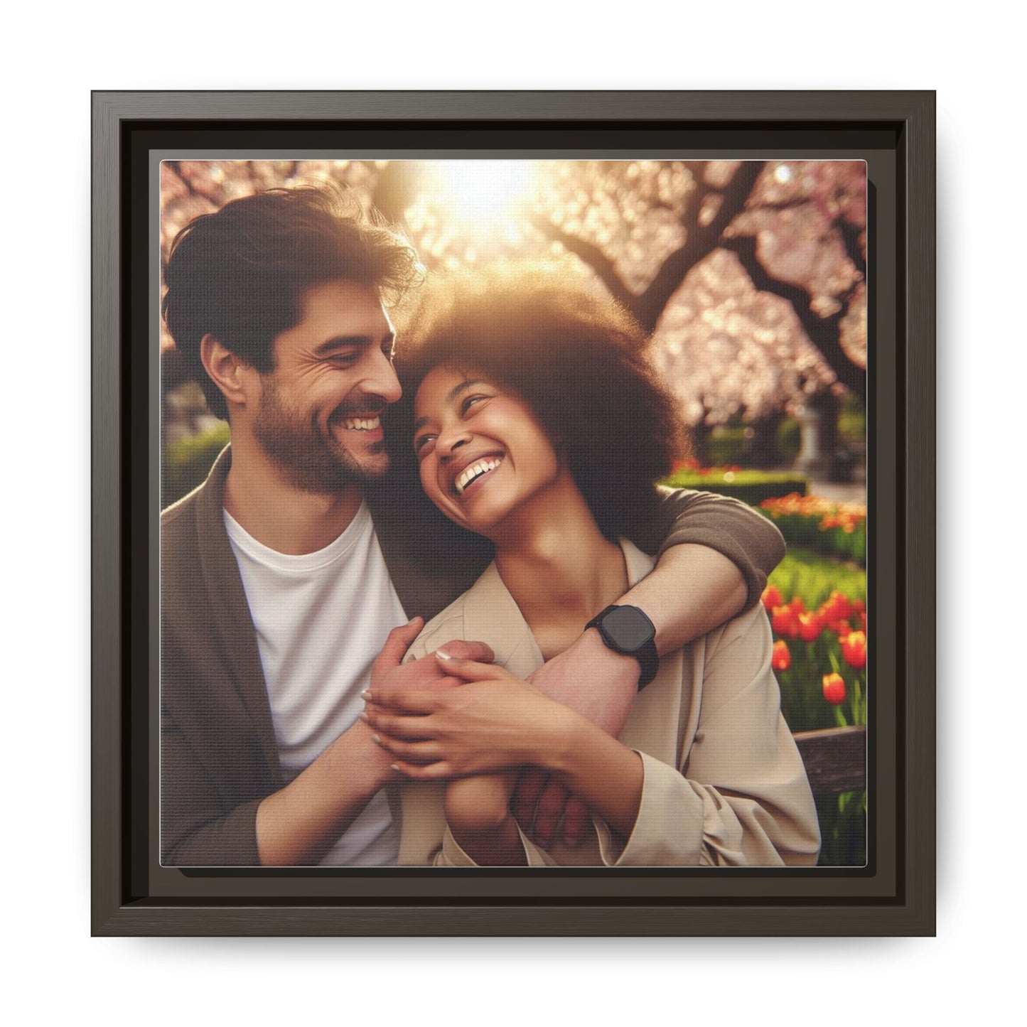 Framed Matte Canvas Print — Romantic Couple Photo Wall Art (Square)