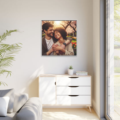 Framed Matte Canvas Print — Romantic Couple Photo Wall Art (Square)