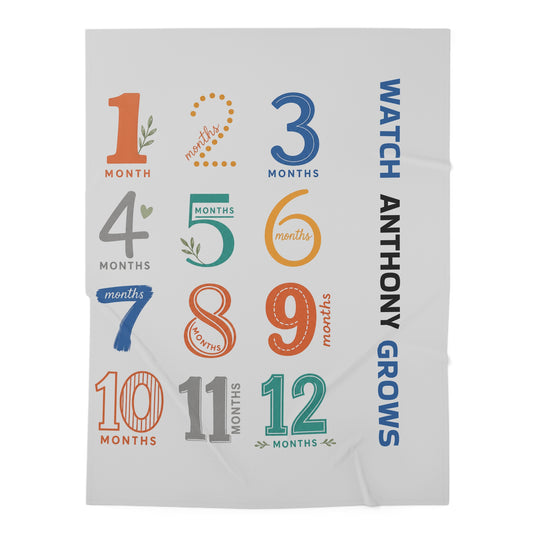 Milestone Swaddle Blanket — "Watch [Name] Grows" 1–12 Months Monthly Photo Prop