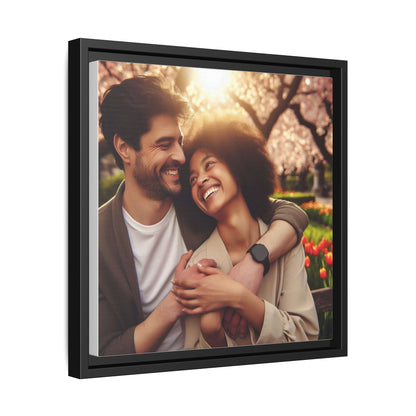 Framed Matte Canvas Print — Romantic Couple Photo Wall Art (Square)