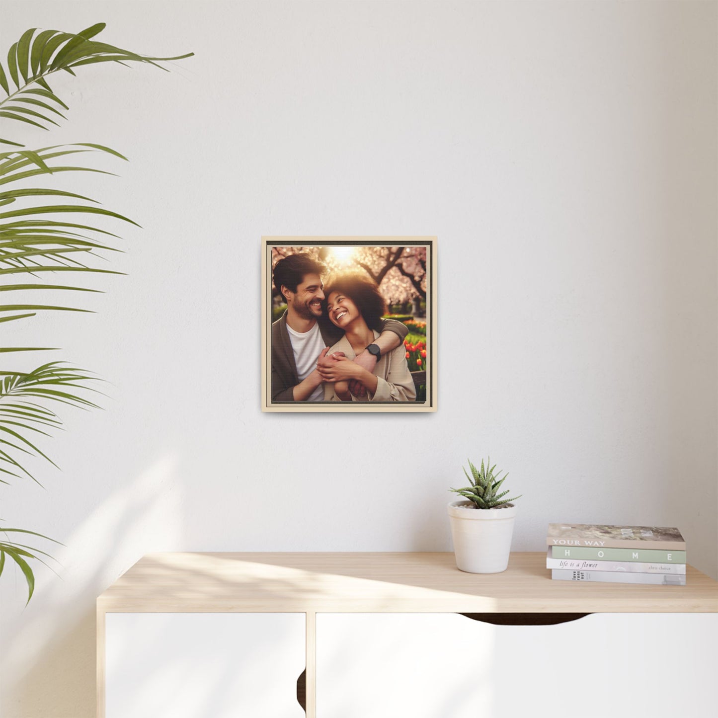 Framed Matte Canvas Print — Romantic Couple Photo Wall Art (Square)