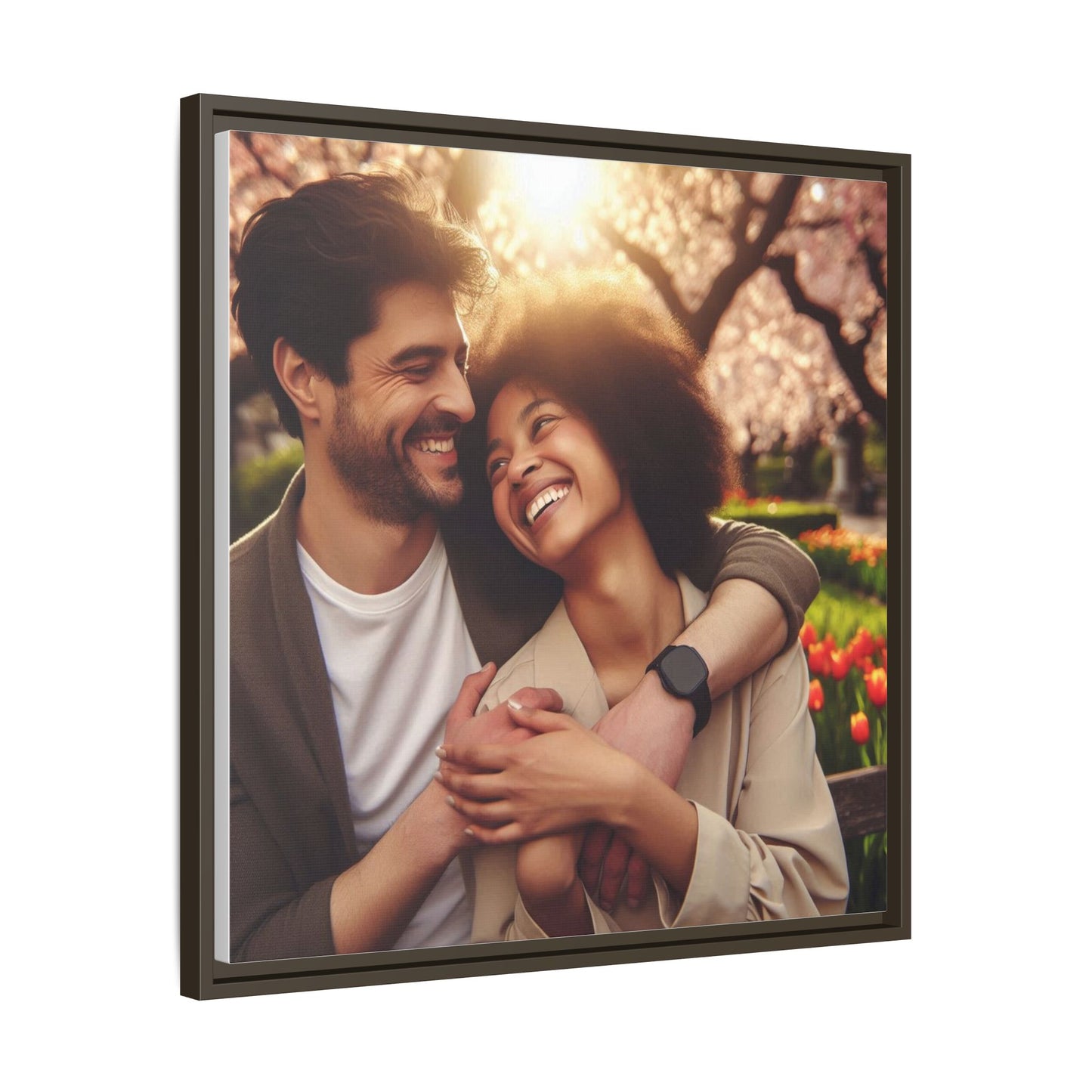 Framed Matte Canvas Print — Romantic Couple Photo Wall Art (Square)