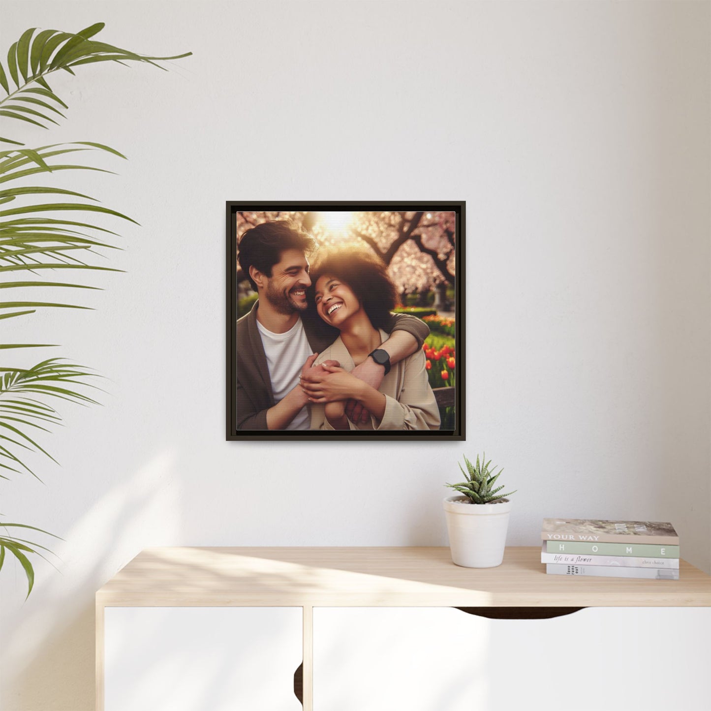 Framed Matte Canvas Print — Romantic Couple Photo Wall Art (Square)