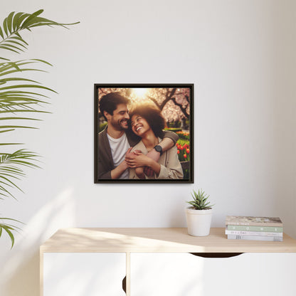 Framed Matte Canvas Print — Romantic Couple Photo Wall Art (Square)