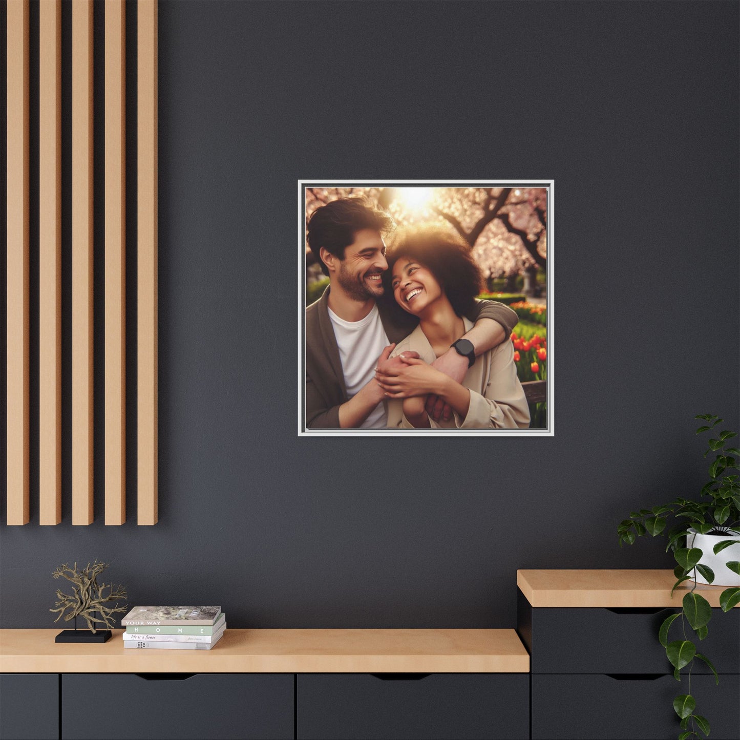 Framed Matte Canvas Print — Romantic Couple Photo Wall Art (Square)