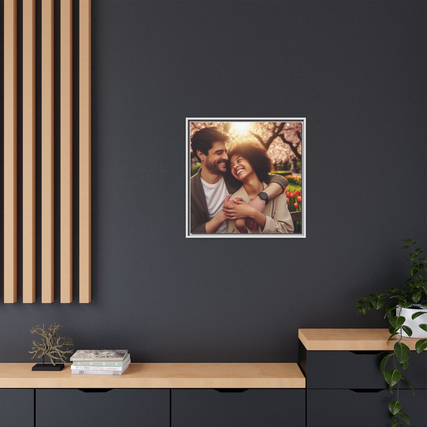 Framed Matte Canvas Print — Romantic Couple Photo Wall Art (Square)