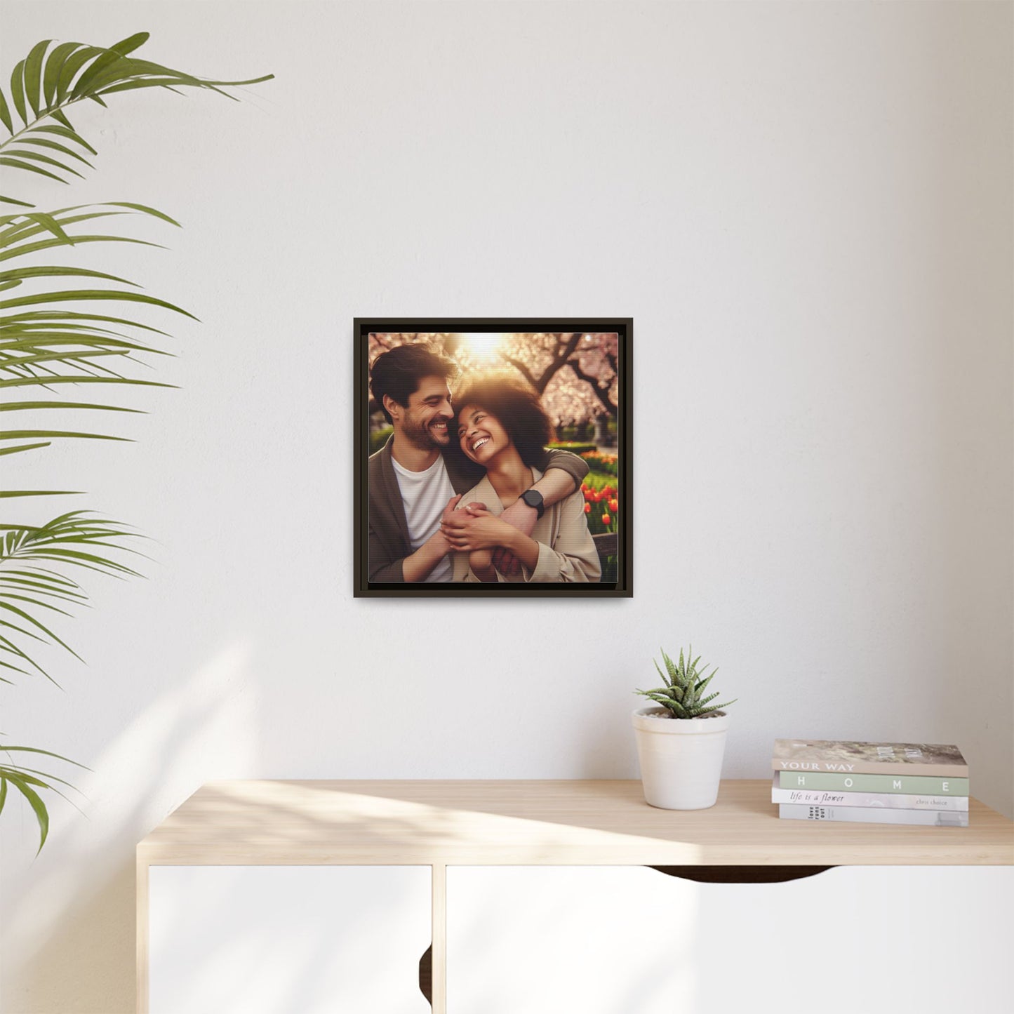 Framed Matte Canvas Print — Romantic Couple Photo Wall Art (Square)