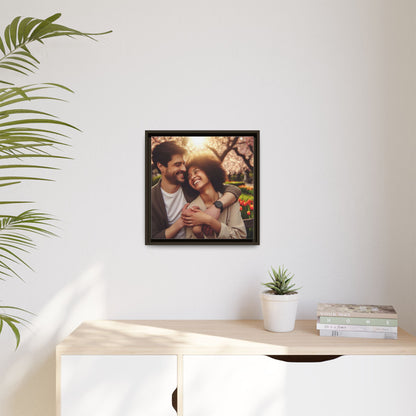 Framed Matte Canvas Print — Romantic Couple Photo Wall Art (Square)