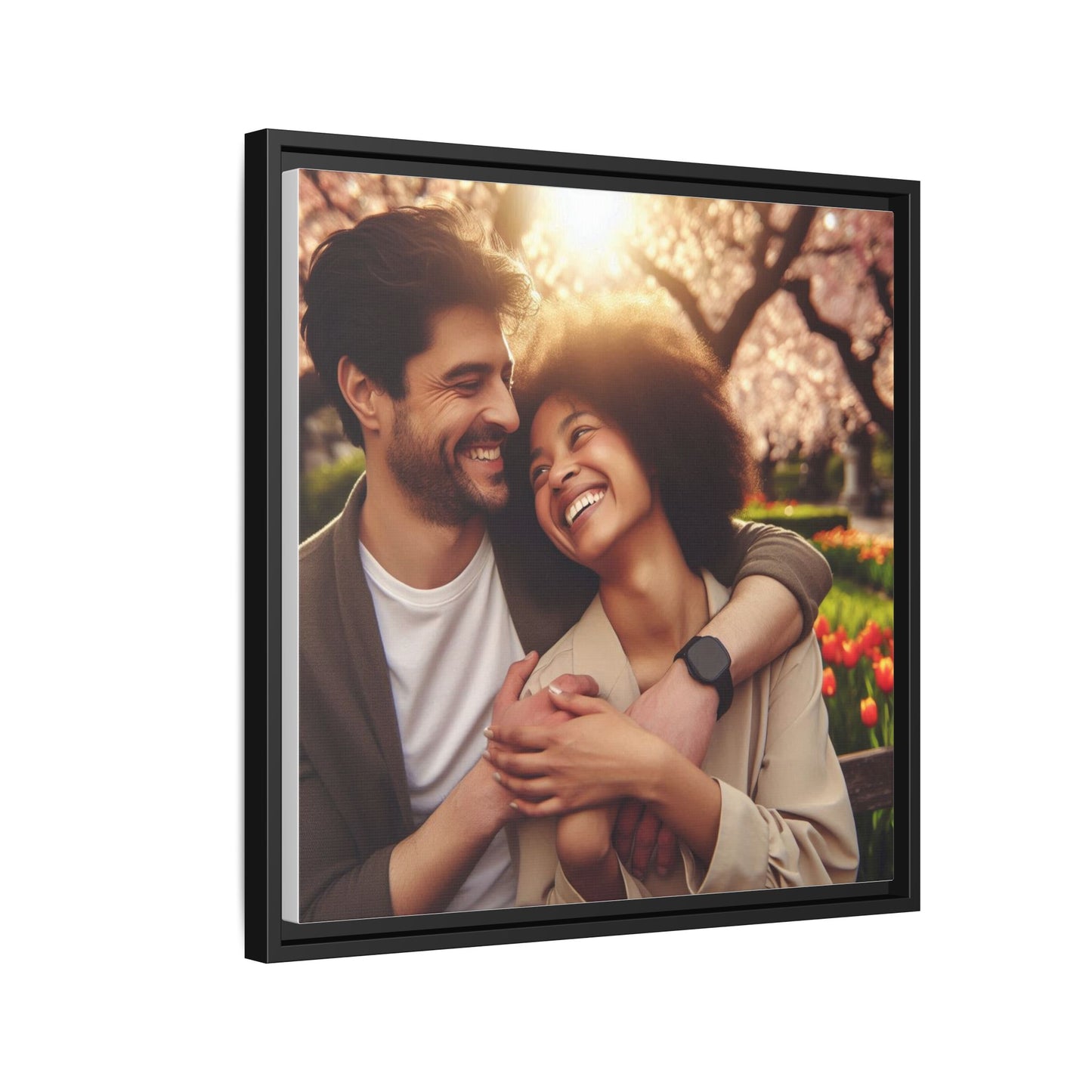 Framed Matte Canvas Print — Romantic Couple Photo Wall Art (Square)
