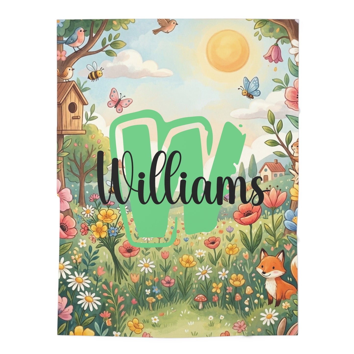 Personalized Woodland Floral Swaddle Blanket — Custom Name "Williams"
