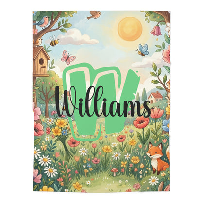 Personalized Woodland Floral Swaddle Blanket — Custom Name "Williams"