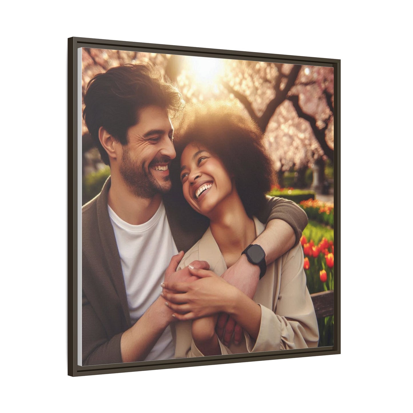 Framed Matte Canvas Print — Romantic Couple Photo Wall Art (Square)