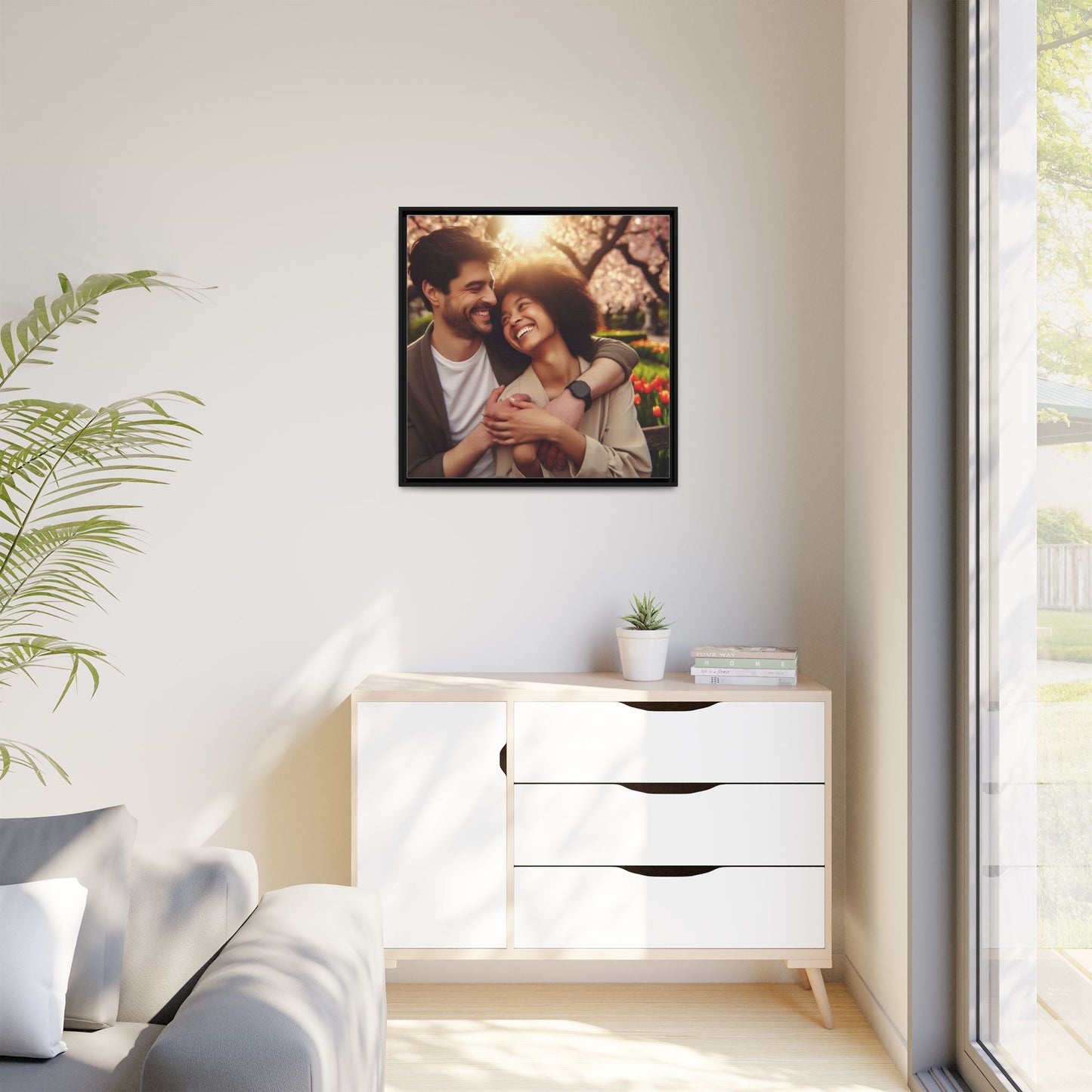Framed Matte Canvas Print — Romantic Couple Photo Wall Art (Square)