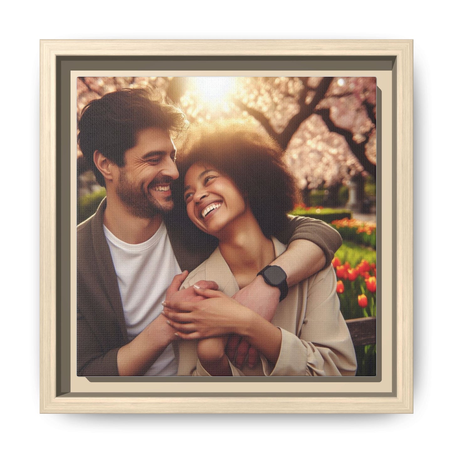 Framed Matte Canvas Print — Romantic Couple Photo Wall Art (Square)