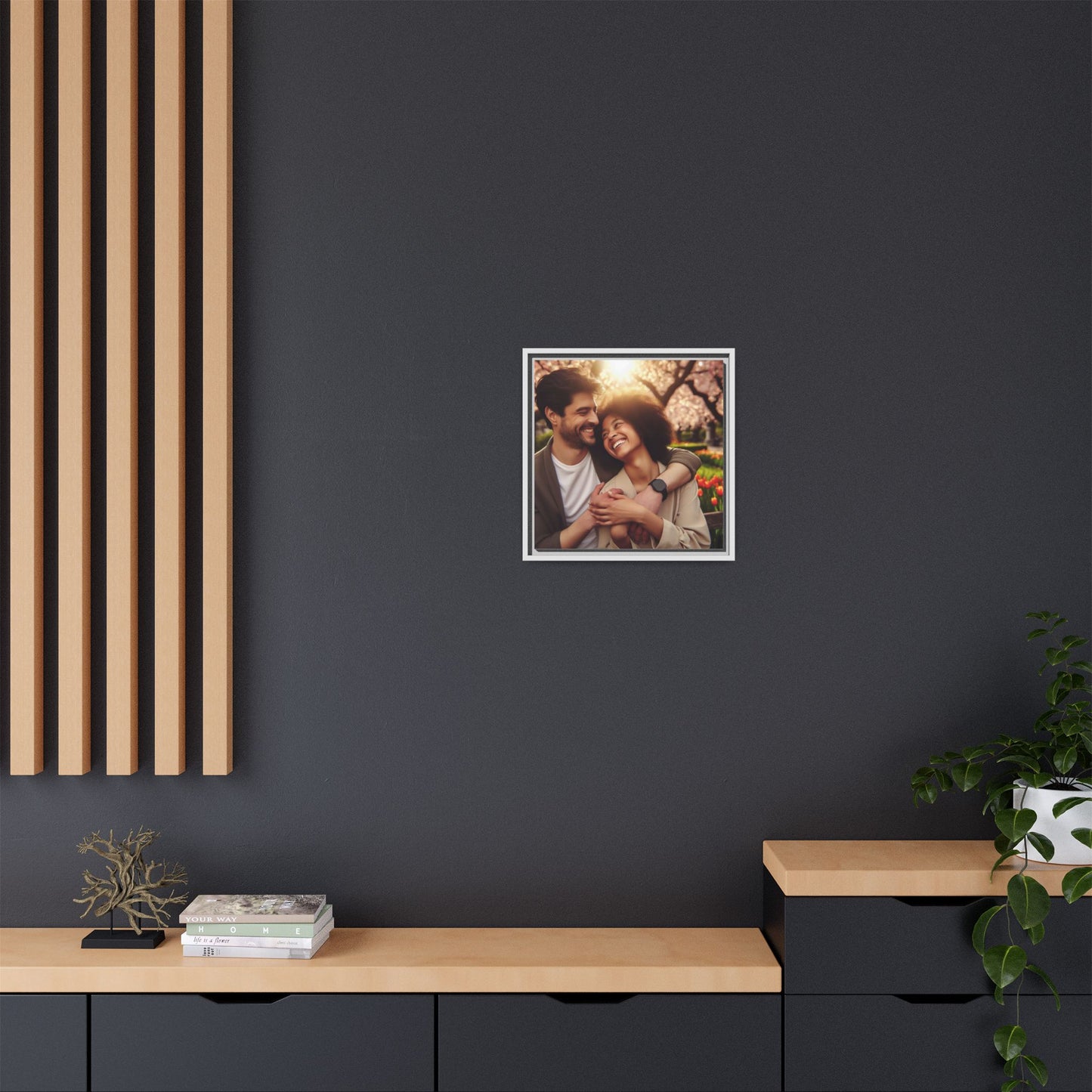 Framed Matte Canvas Print — Romantic Couple Photo Wall Art (Square)