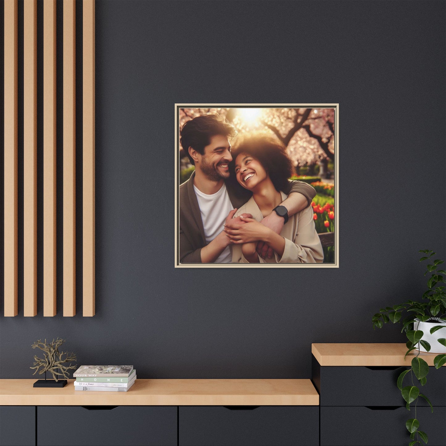 Framed Matte Canvas Print — Romantic Couple Photo Wall Art (Square)