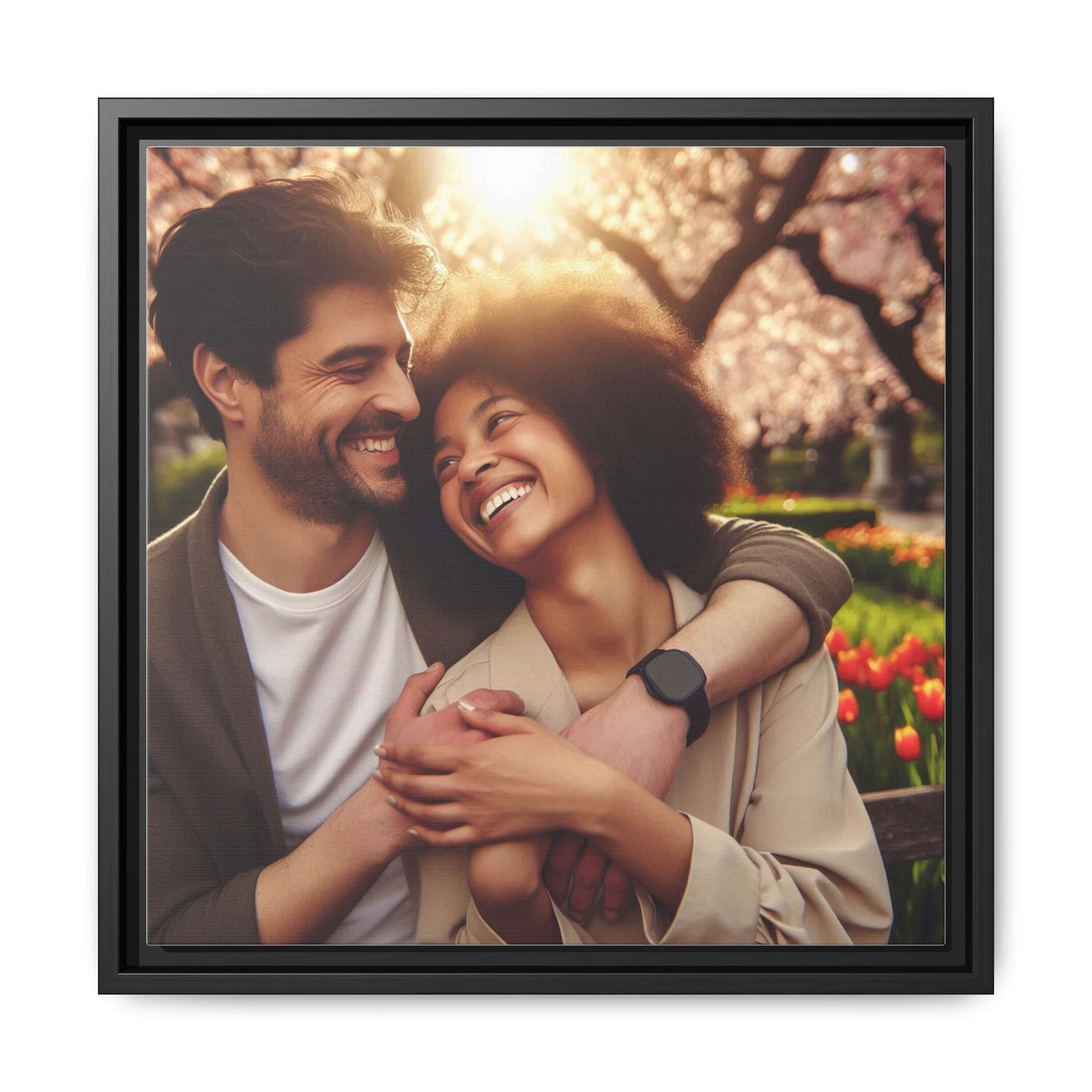 Framed Matte Canvas Print — Romantic Couple Photo Wall Art (Square)