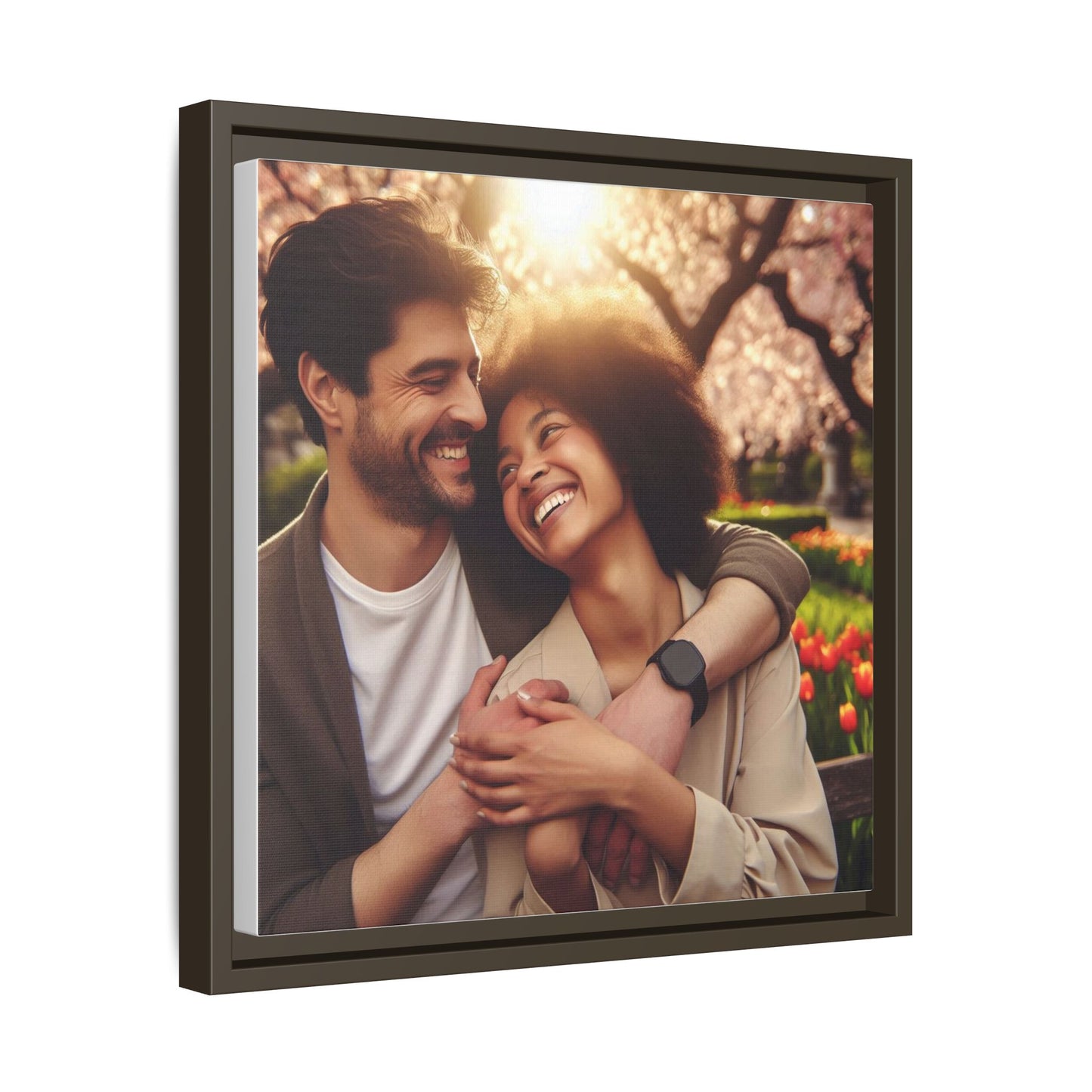 Framed Matte Canvas Print — Romantic Couple Photo Wall Art (Square)