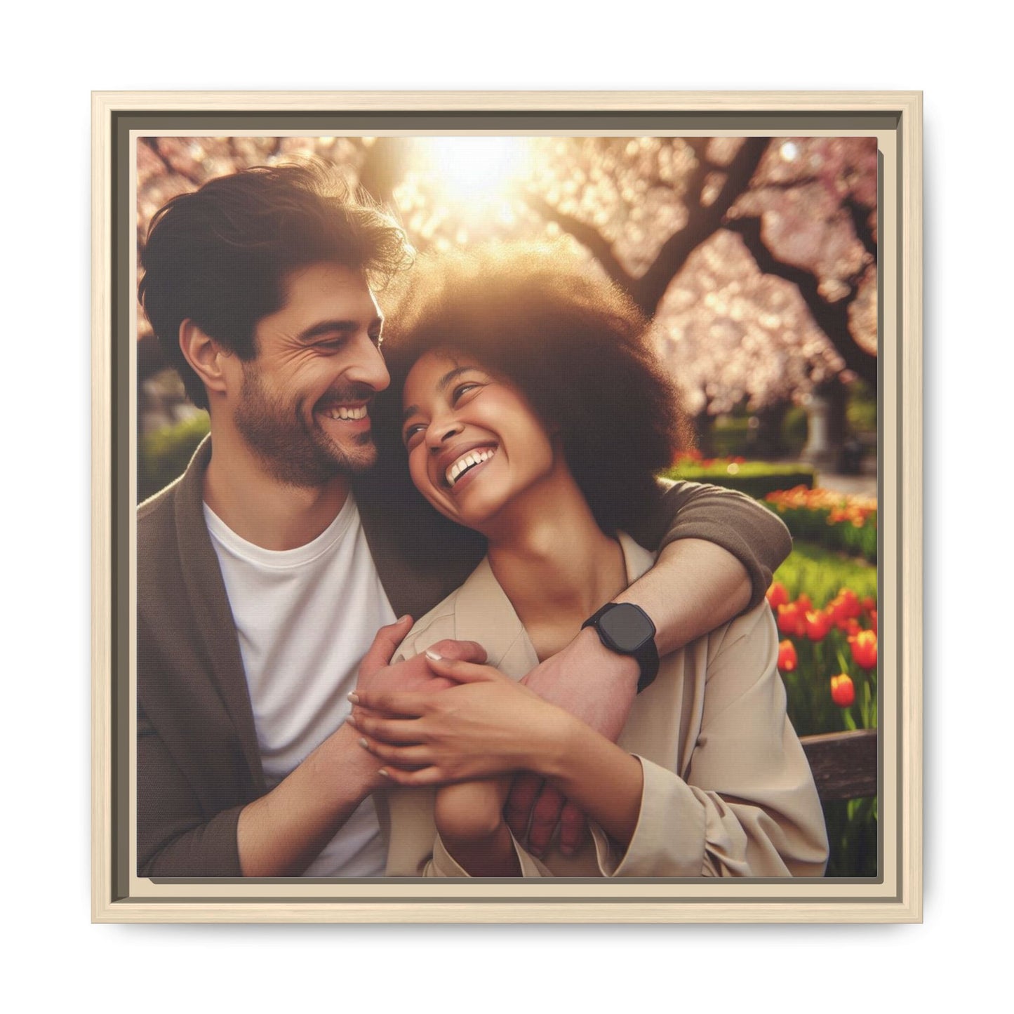Framed Matte Canvas Print — Romantic Couple Photo Wall Art (Square)