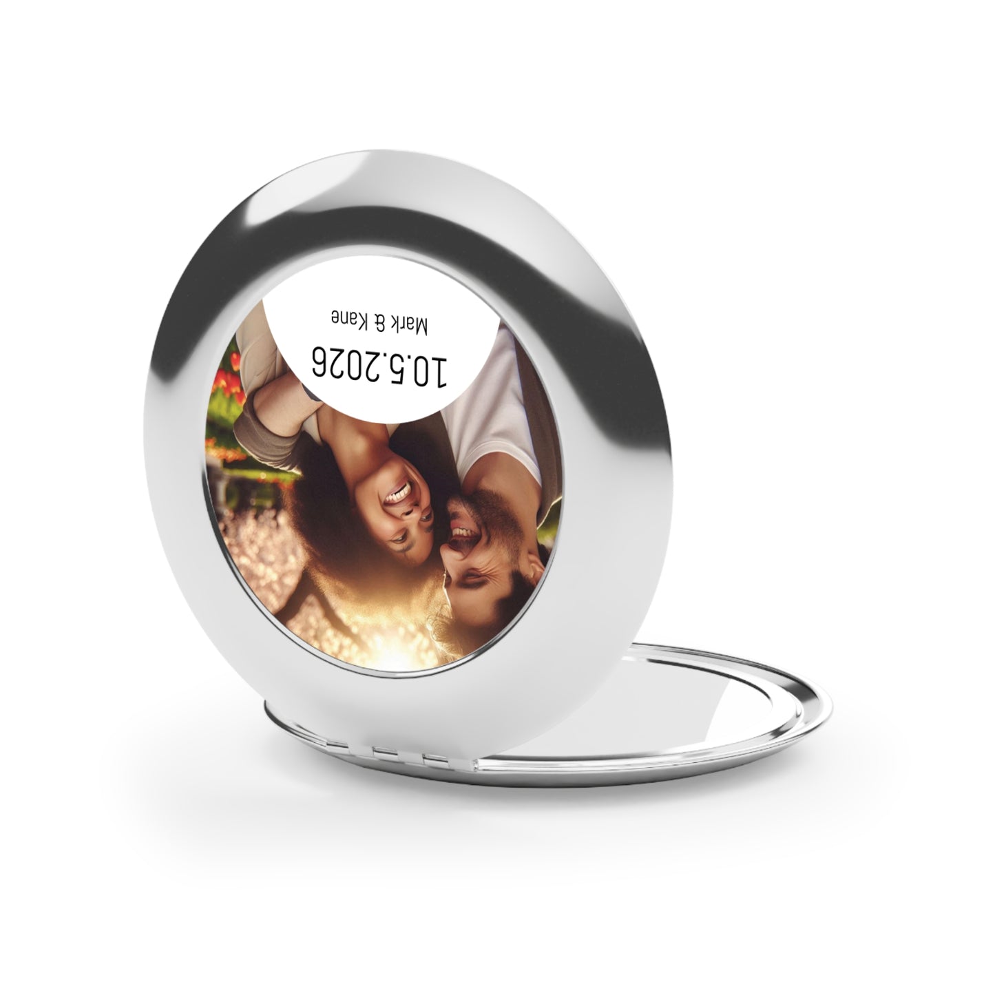 Personalized Compact Travel Mirror — Custom Photo & Date (Wedding/Anniversary Favor)