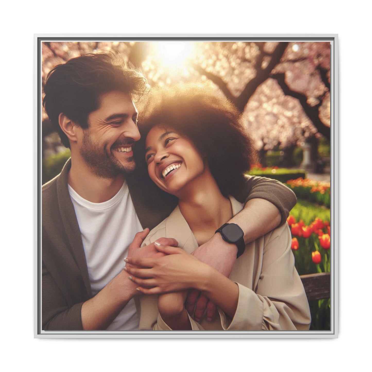 Framed Matte Canvas Print — Romantic Couple Photo Wall Art (Square)
