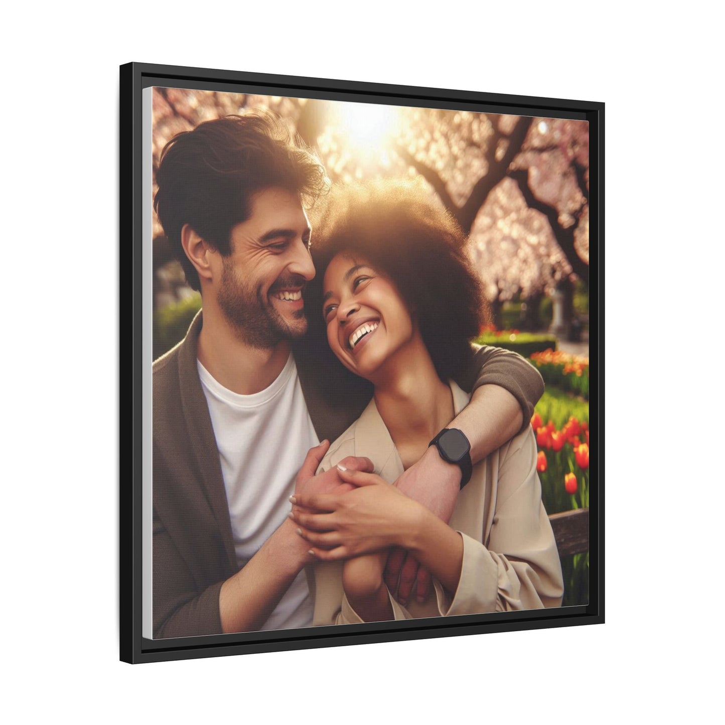 Framed Matte Canvas Print — Romantic Couple Photo Wall Art (Square)