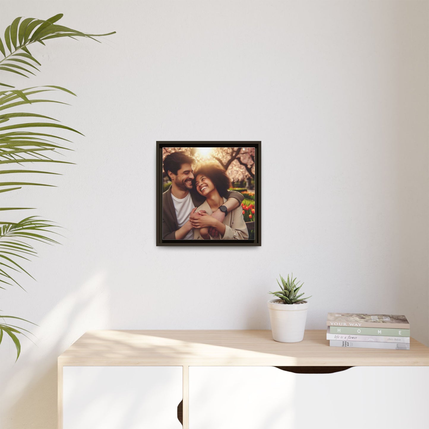 Framed Matte Canvas Print — Romantic Couple Photo Wall Art (Square)
