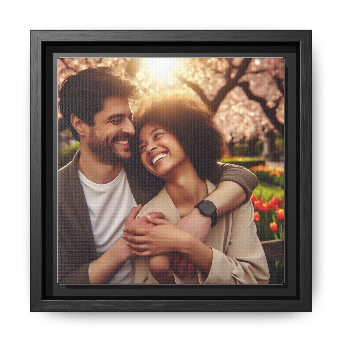 Framed Matte Canvas Print — Romantic Couple Photo Wall Art (Square)