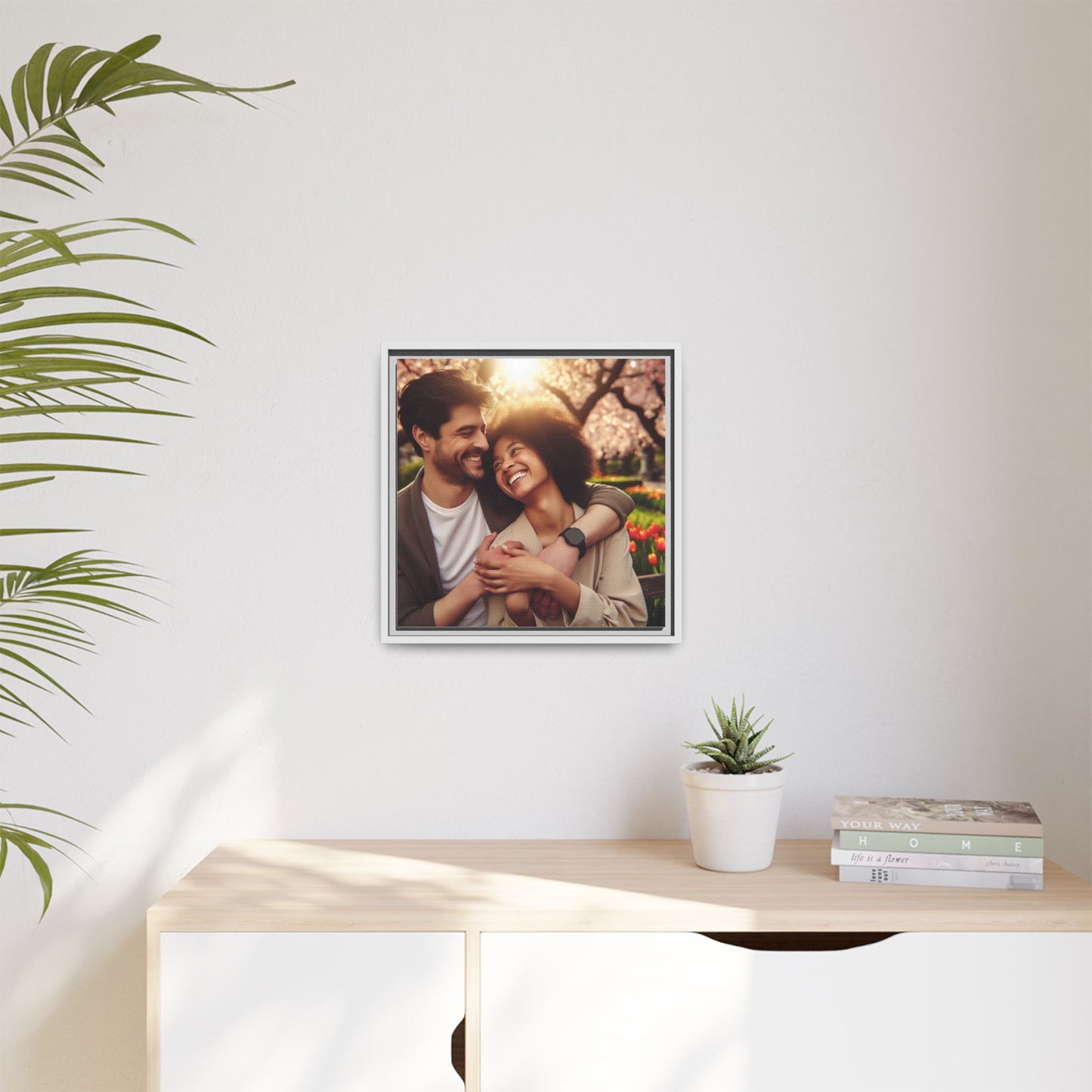 Framed Matte Canvas Print — Romantic Couple Photo Wall Art (Square)