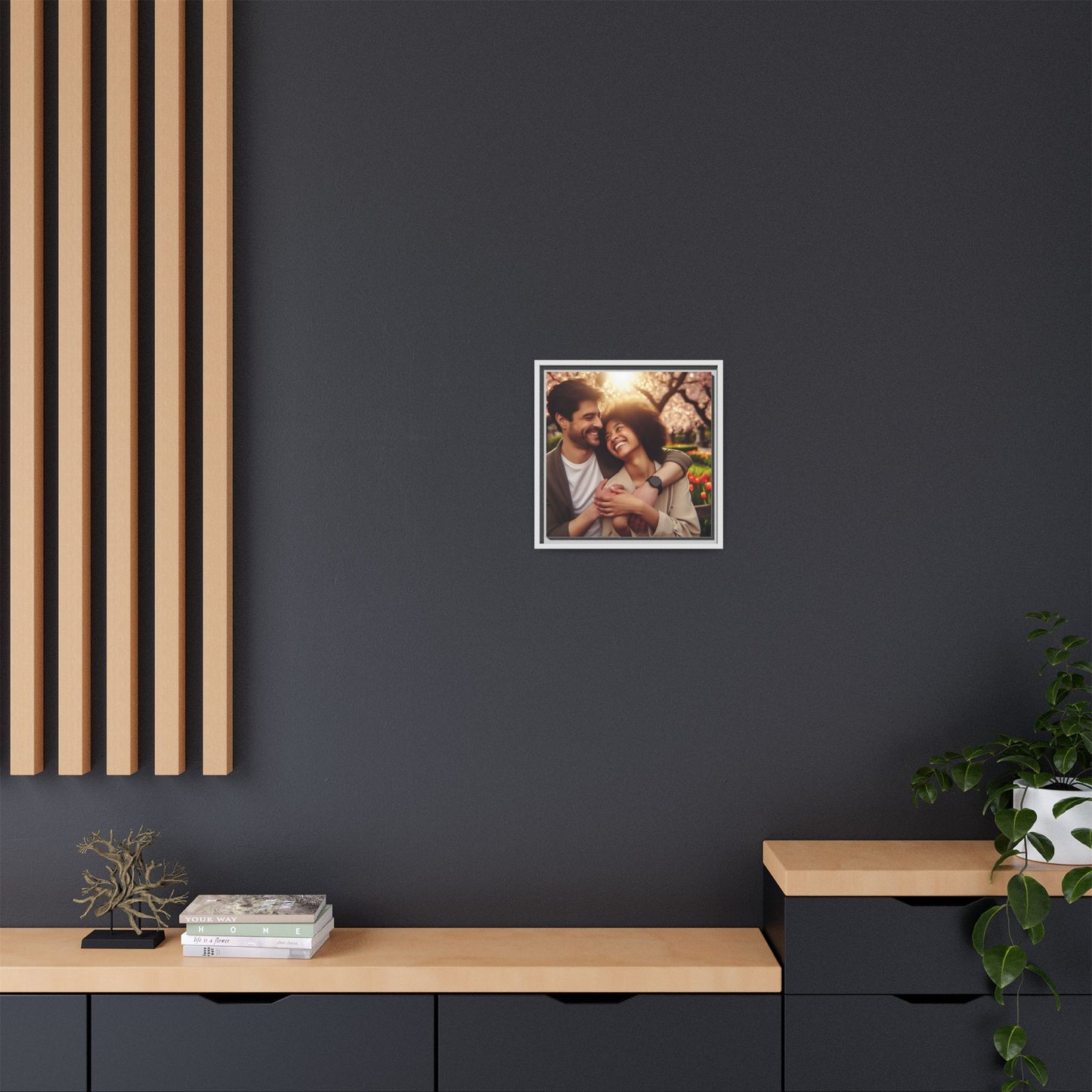 Framed Matte Canvas Print — Romantic Couple Photo Wall Art (Square)