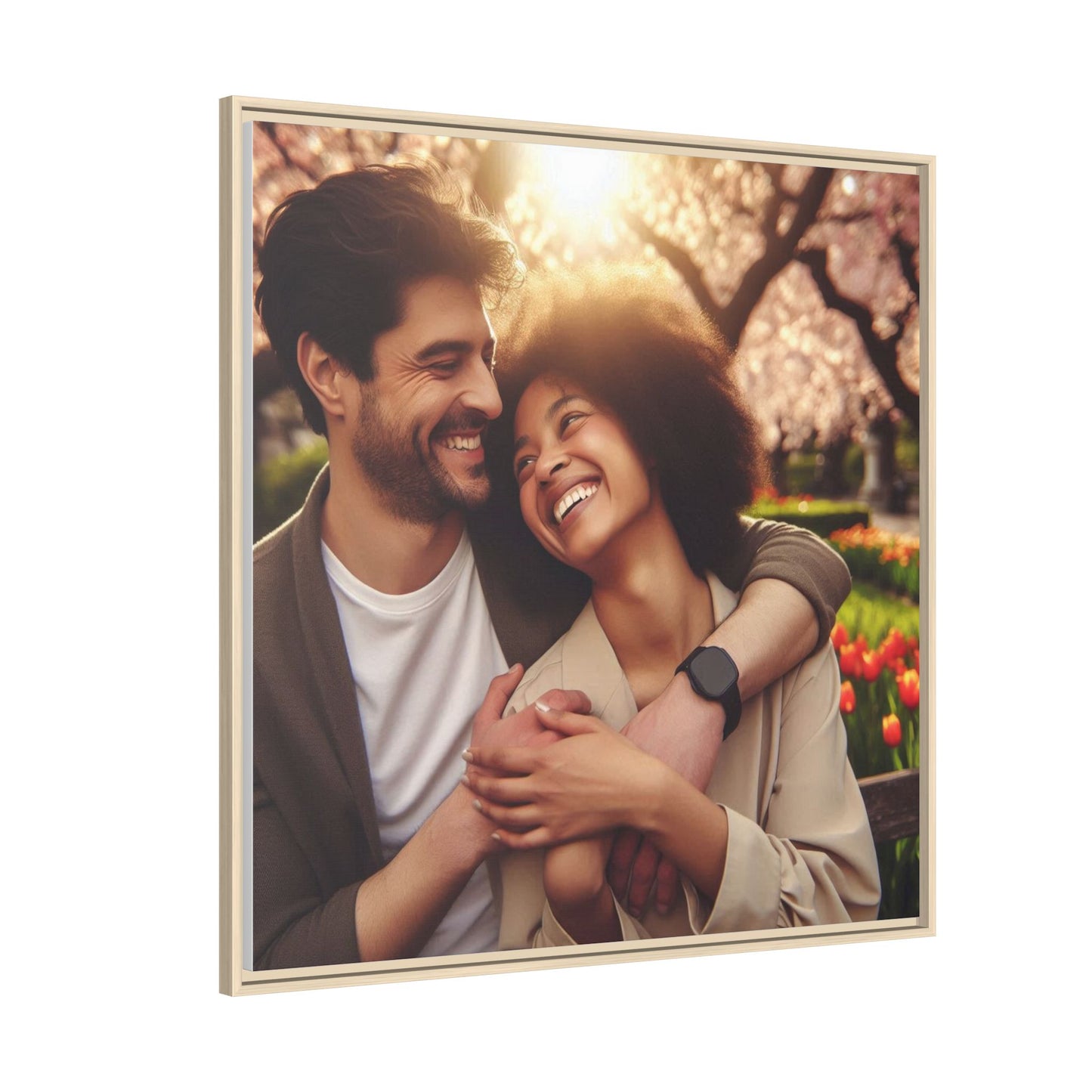 Framed Matte Canvas Print — Romantic Couple Photo Wall Art (Square)