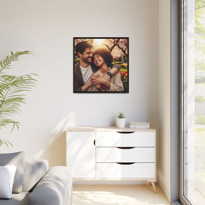 Framed Matte Canvas Print — Romantic Couple Photo Wall Art (Square)