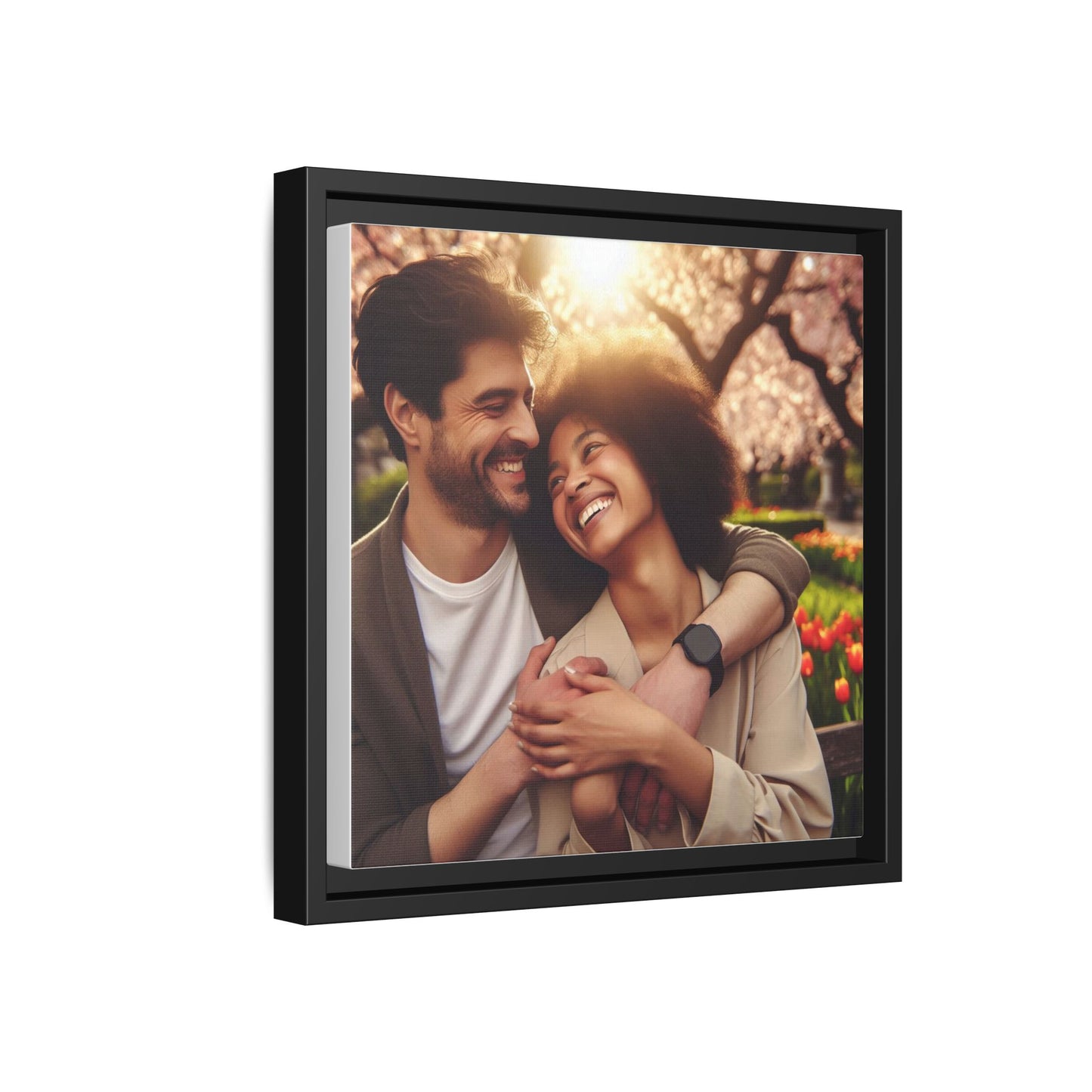 Framed Matte Canvas Print — Romantic Couple Photo Wall Art (Square)