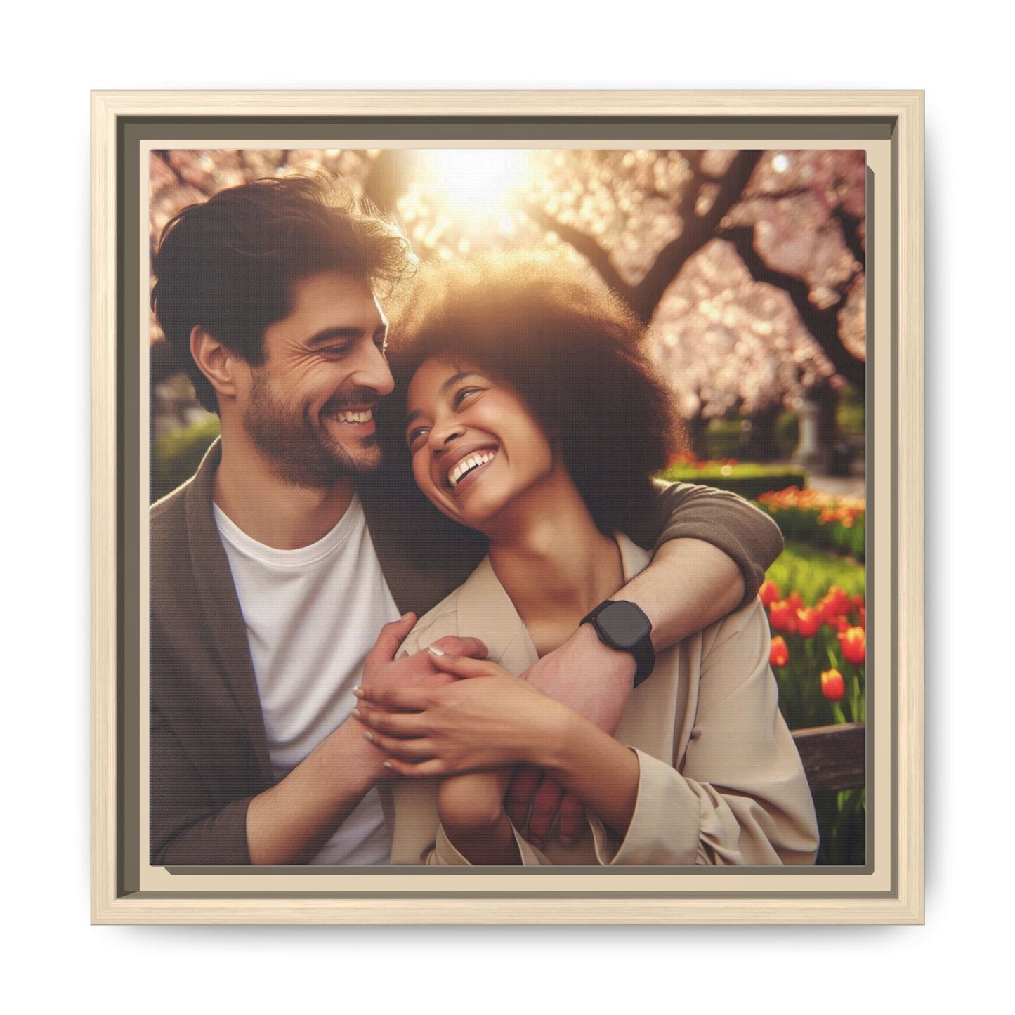 Framed Matte Canvas Print — Romantic Couple Photo Wall Art (Square)