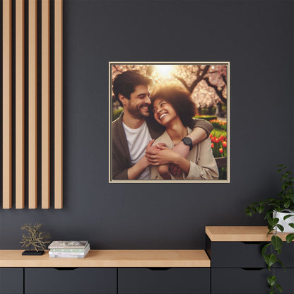 Framed Matte Canvas Print — Romantic Couple Photo Wall Art (Square)
