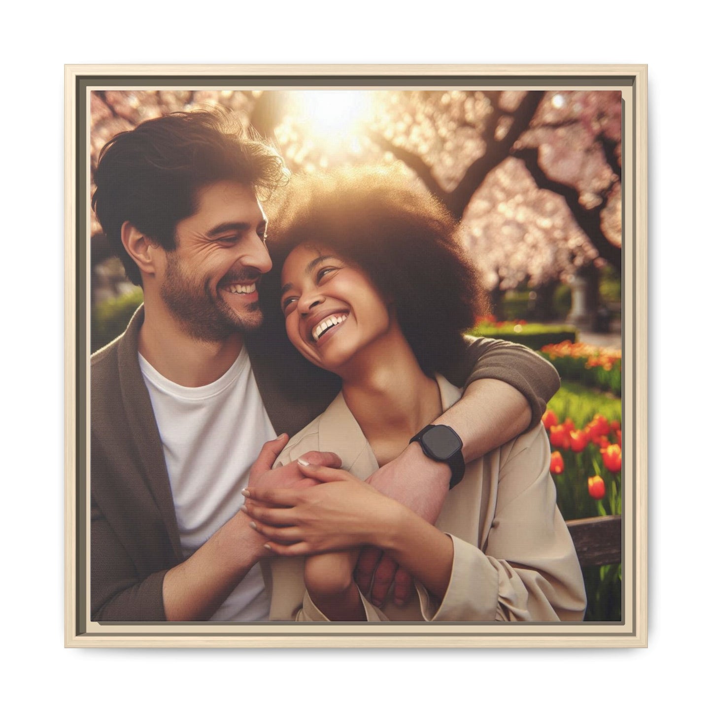 Framed Matte Canvas Print — Romantic Couple Photo Wall Art (Square)