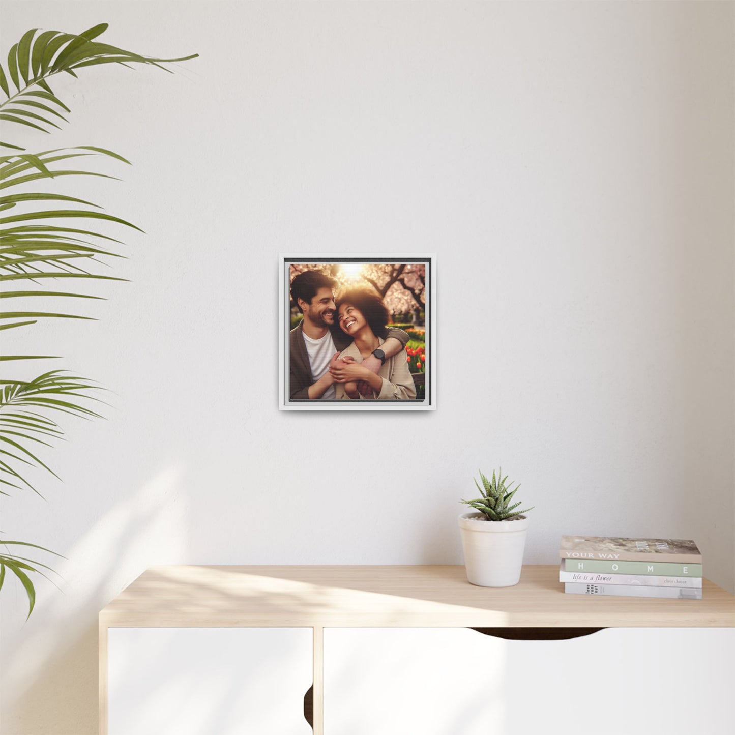 Framed Matte Canvas Print — Romantic Couple Photo Wall Art (Square)