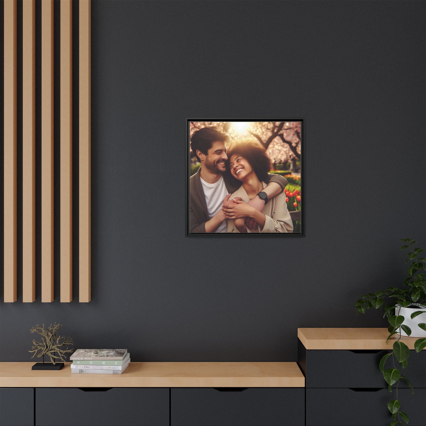 Framed Matte Canvas Print — Romantic Couple Photo Wall Art (Square)
