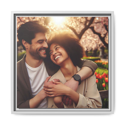Framed Matte Canvas Print — Romantic Couple Photo Wall Art (Square)