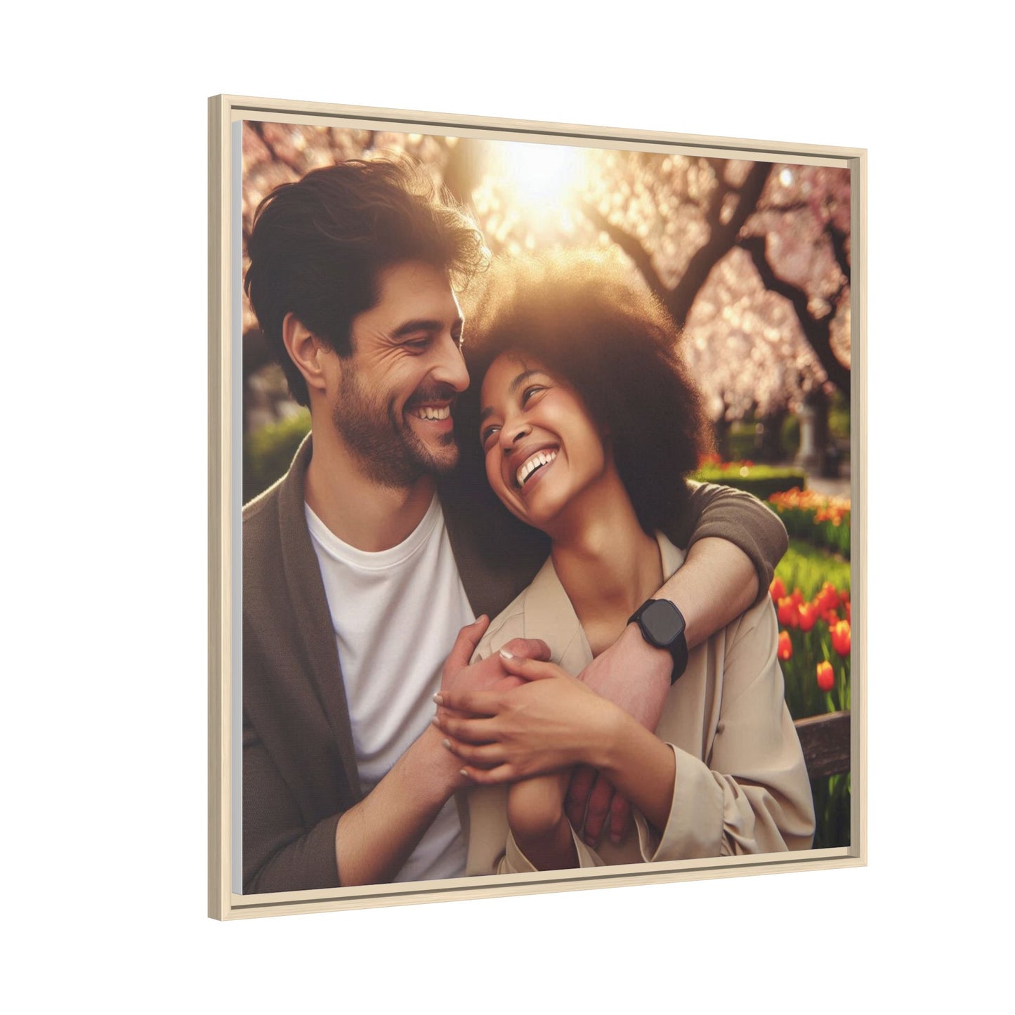 Framed Matte Canvas Print — Romantic Couple Photo Wall Art (Square)