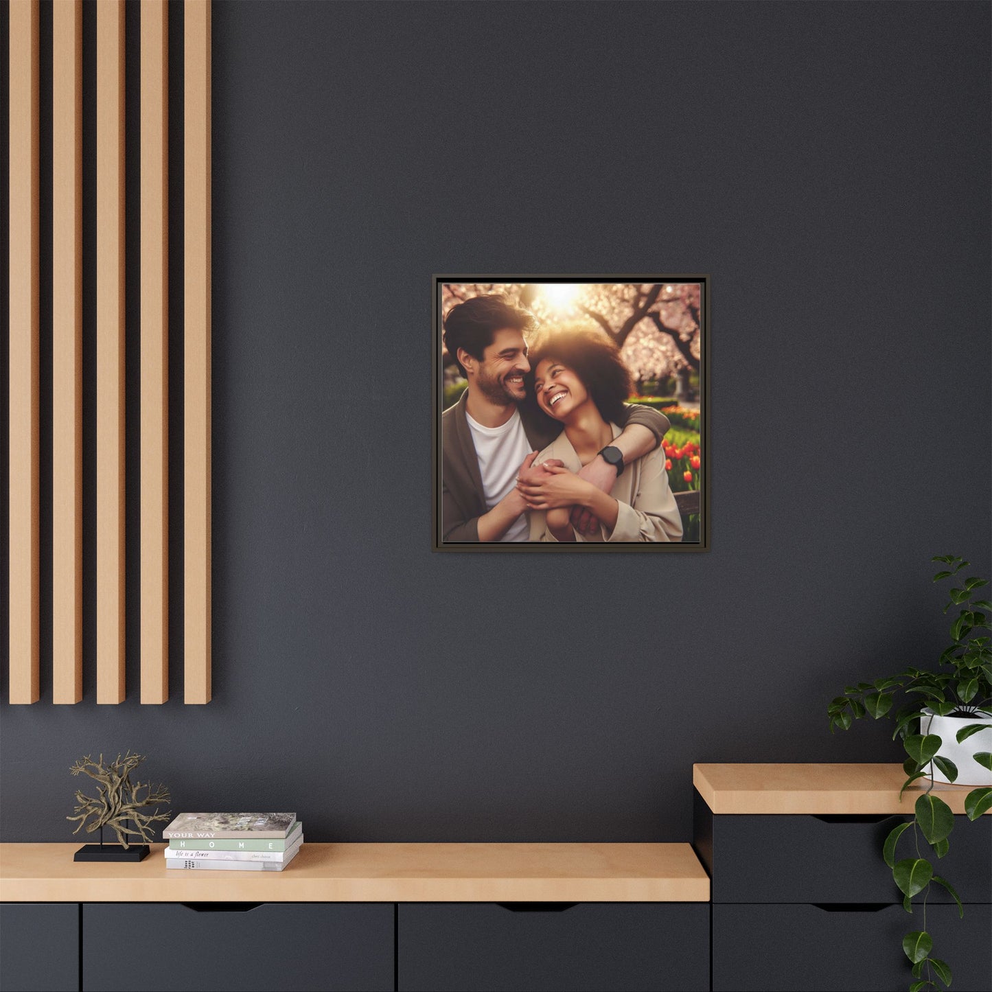 Framed Matte Canvas Print — Romantic Couple Photo Wall Art (Square)