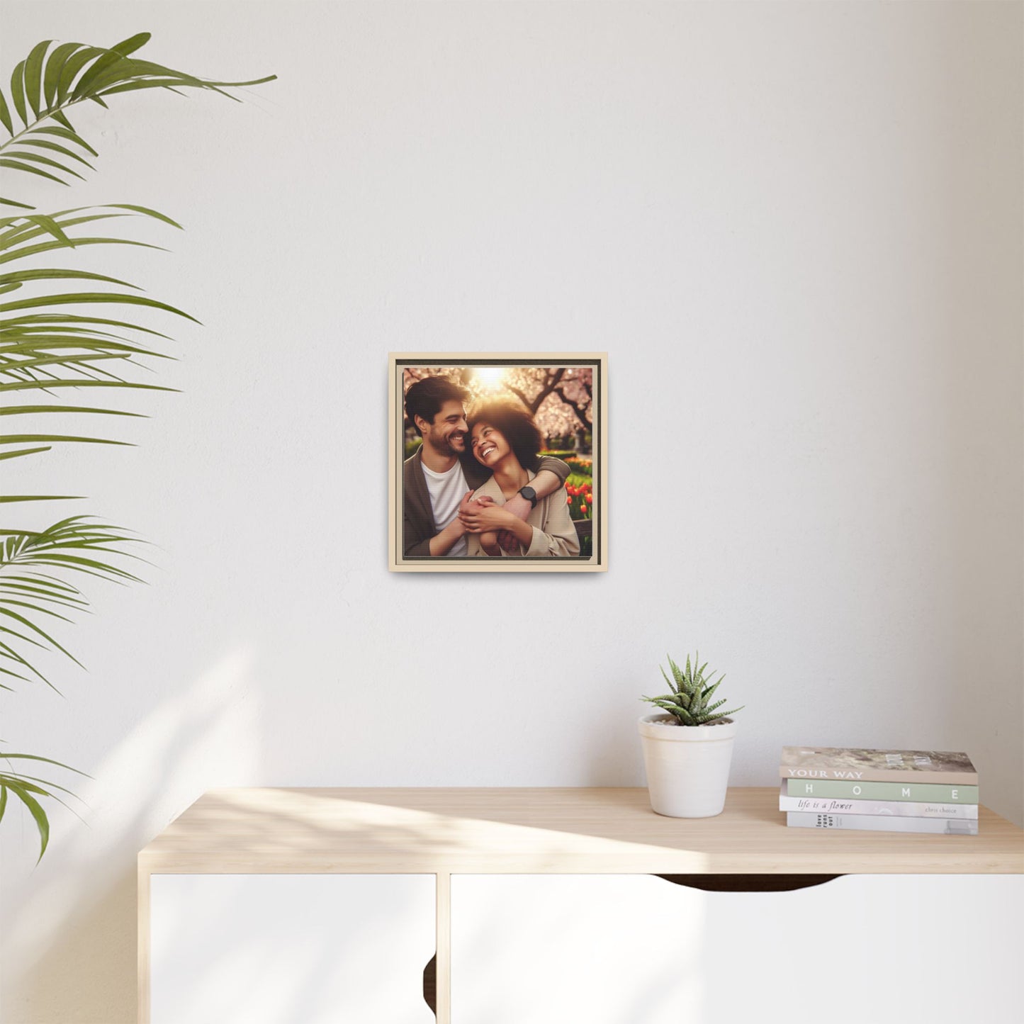 Framed Matte Canvas Print — Romantic Couple Photo Wall Art (Square)