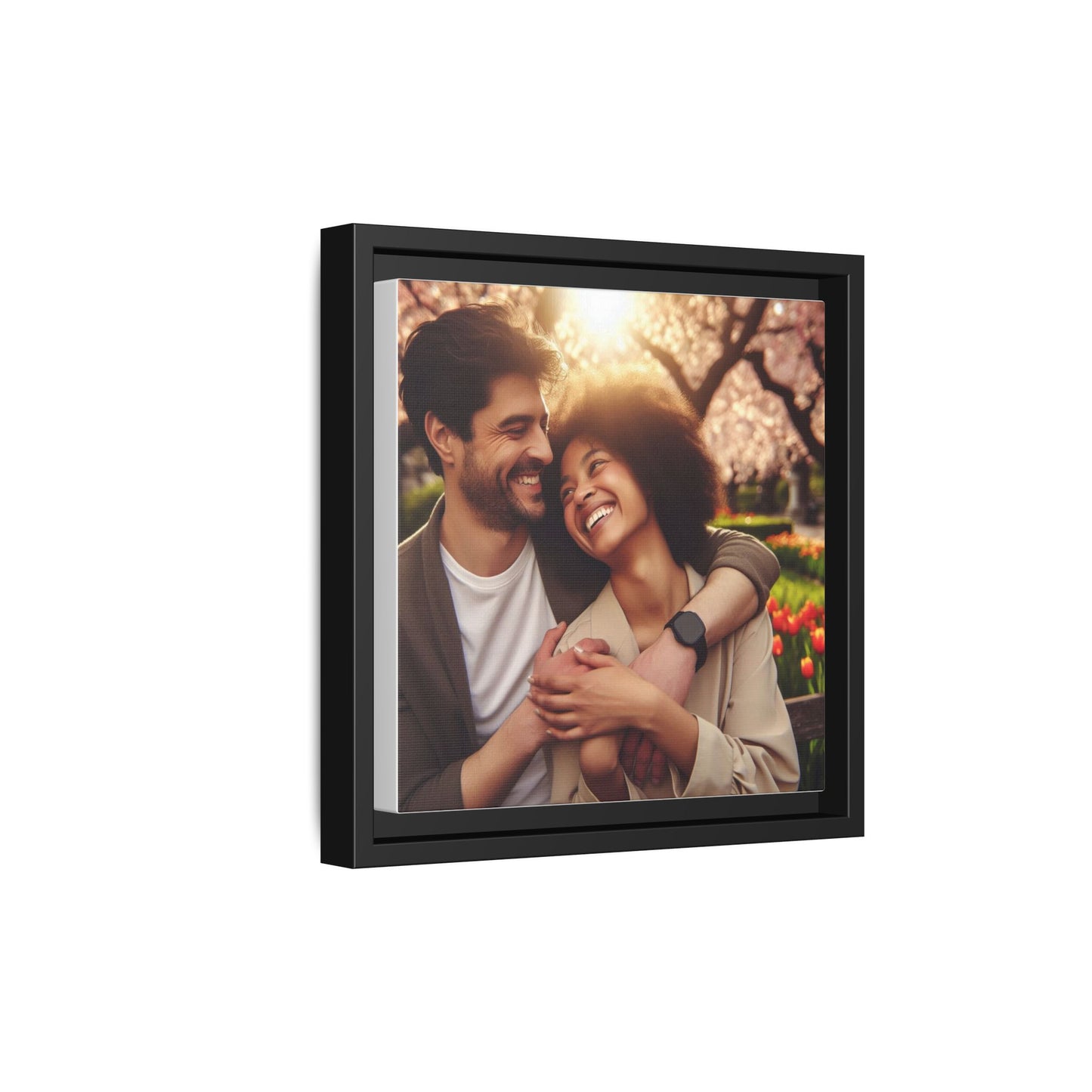 Framed Matte Canvas Print — Romantic Couple Photo Wall Art (Square)