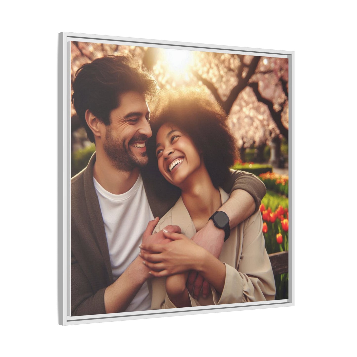 Framed Matte Canvas Print — Romantic Couple Photo Wall Art (Square)
