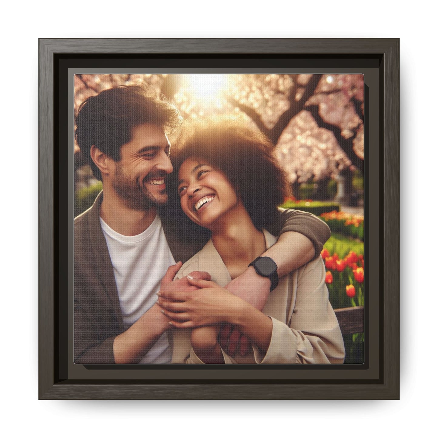 Framed Matte Canvas Print — Romantic Couple Photo Wall Art (Square)