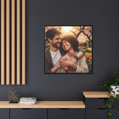 Framed Matte Canvas Print — Romantic Couple Photo Wall Art (Square)
