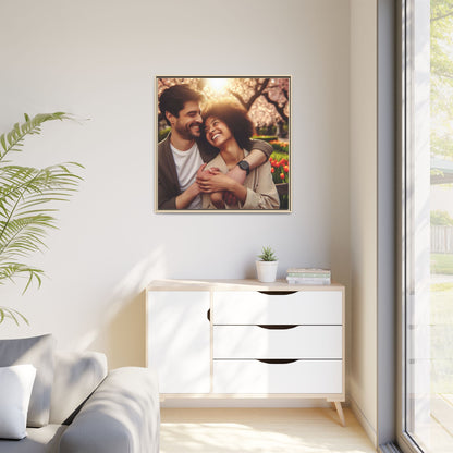 Framed Matte Canvas Print — Romantic Couple Photo Wall Art (Square)