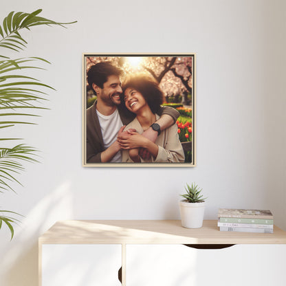 Framed Matte Canvas Print — Romantic Couple Photo Wall Art (Square)