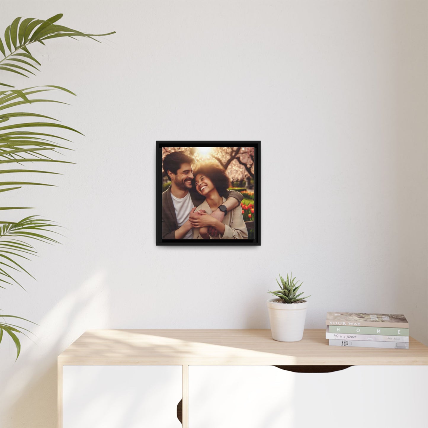 Framed Matte Canvas Print — Romantic Couple Photo Wall Art (Square)